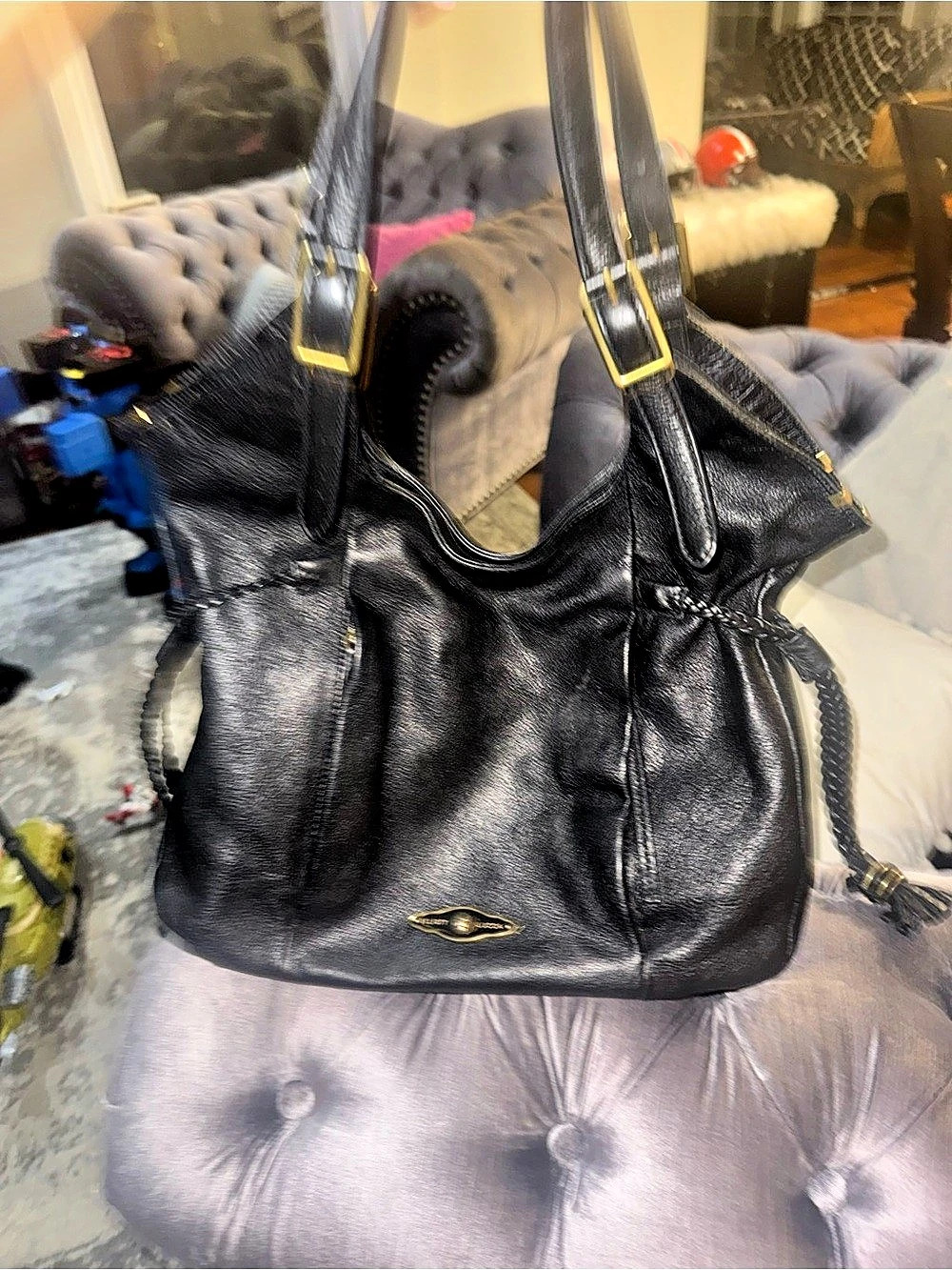 Elliott Lucca Black Leather-Style Shoulder Bag